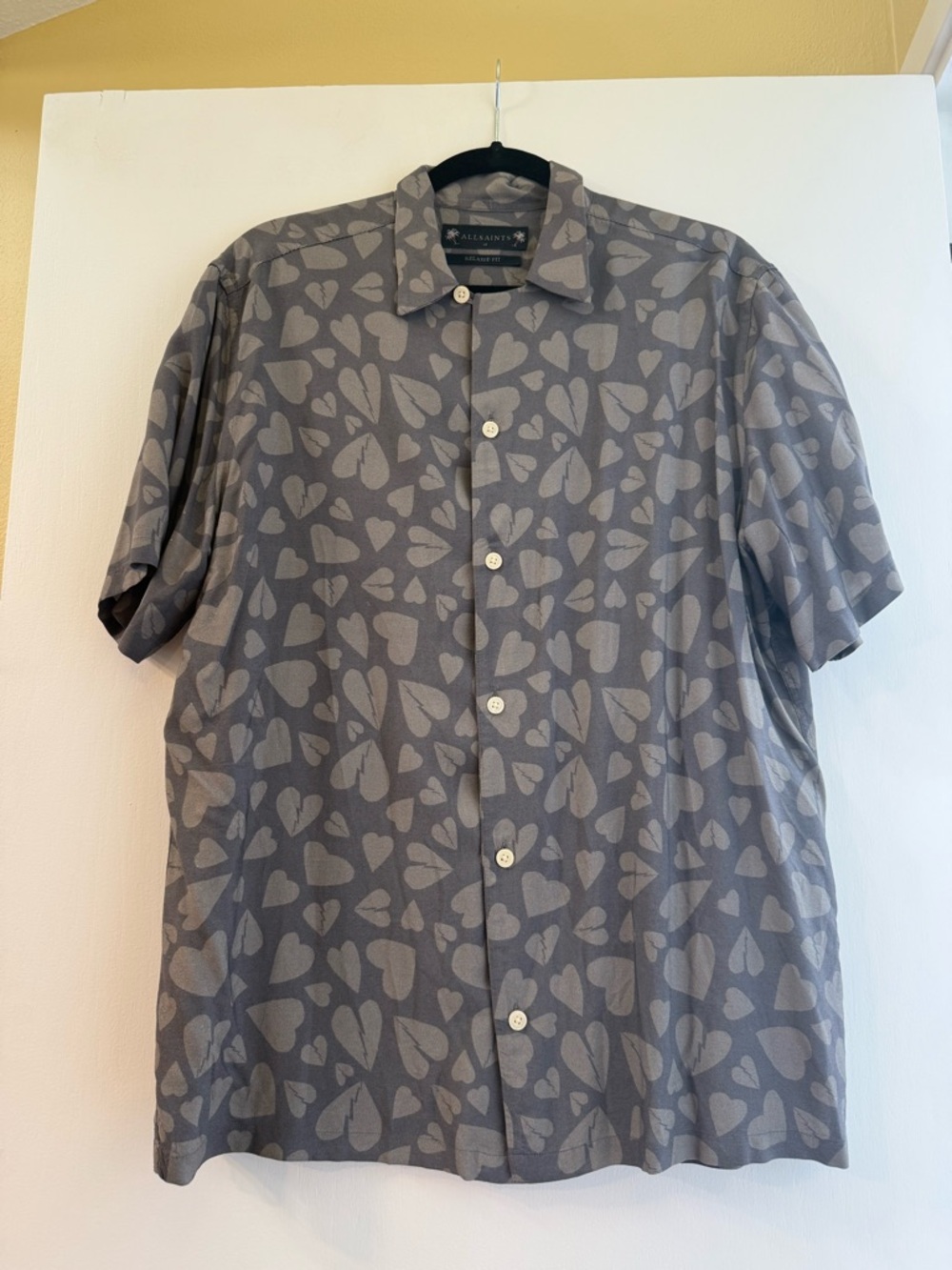 AllSaints Grey Heart Print Relaxed Fit Shirt